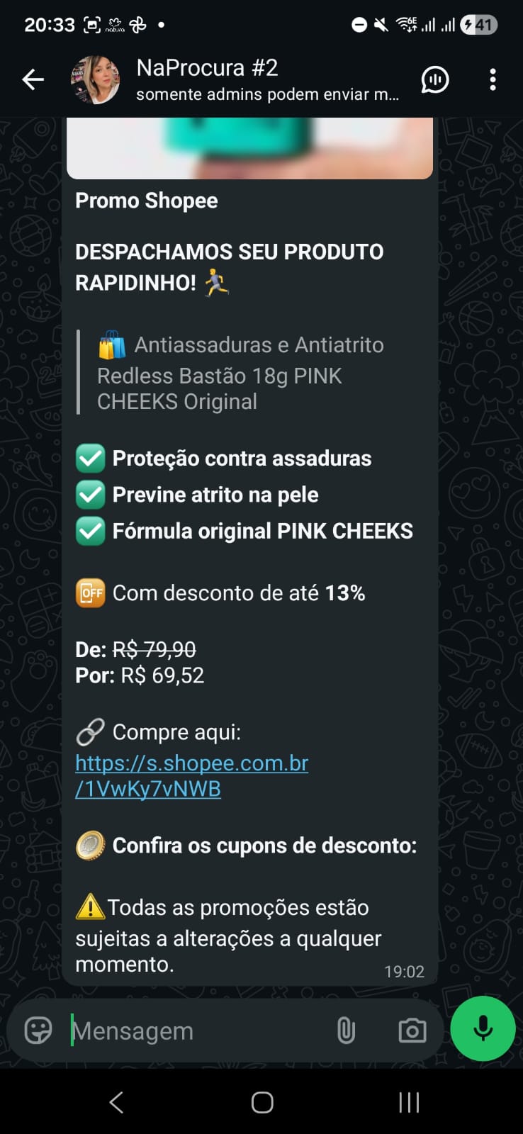 Oferta do grupo — Promo Shopee
